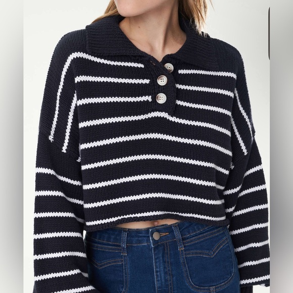 Cider Women’s Black & White Striped Sweater Cropped Collar Size XL - Picture 1 of 9